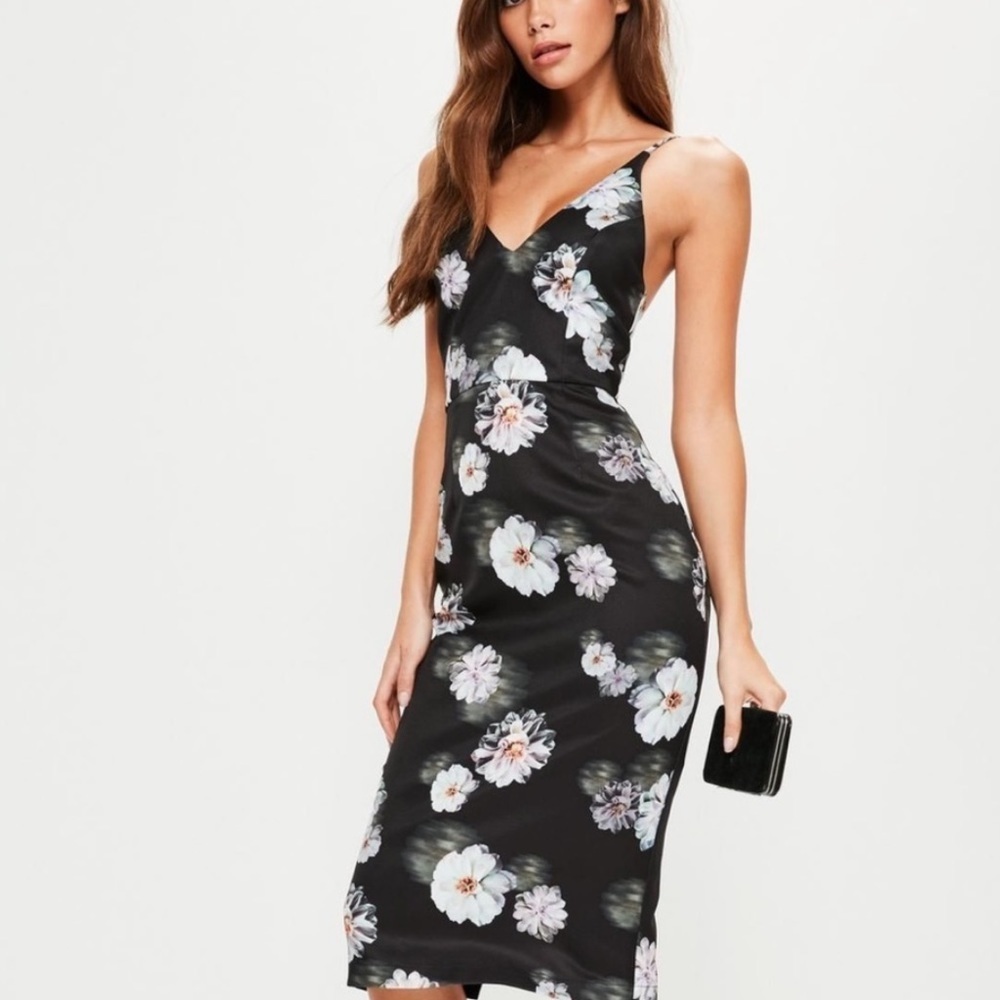 Missguided Floral Fitted a Bodycon Sheath Midi Dress 8